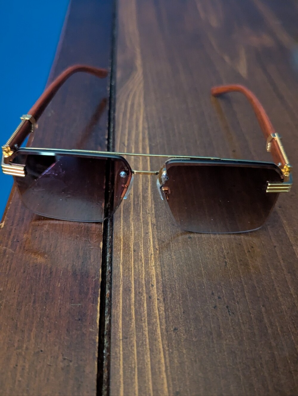 Rimless Rectangular Sunglasses with Gradient Brown Lenses - Picture 1 of 5